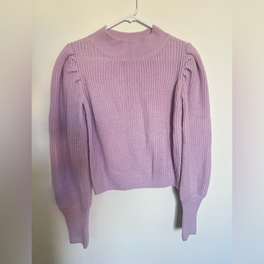 SO Lavender Knit Sweater puff sleeves Fall Winter High Neck Sz L